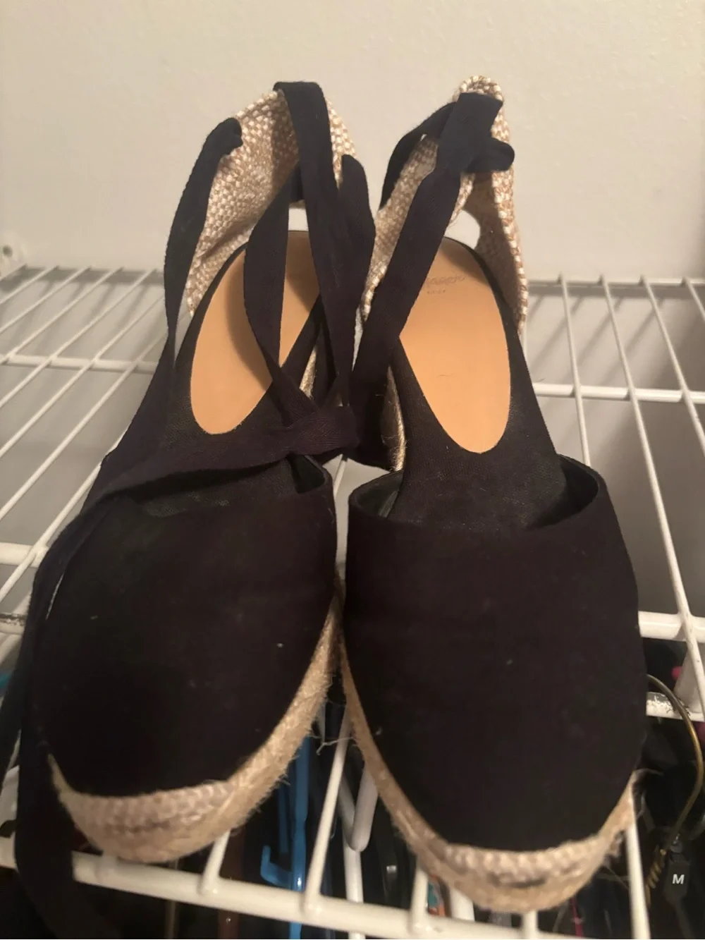 Castaner Black Carina Espadrille Wedge with Wrap Tie